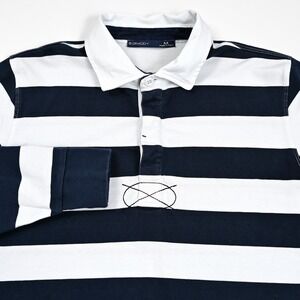 B‎ Draddy Men's Medium Rugby Polo Shirt White and Blue Pima Cotton Long Sleeve
